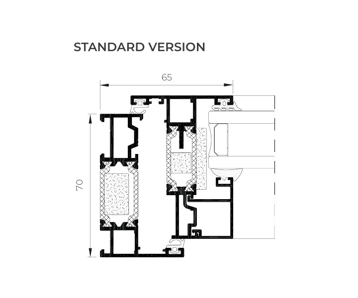 Standard casement windows cross-section drawing